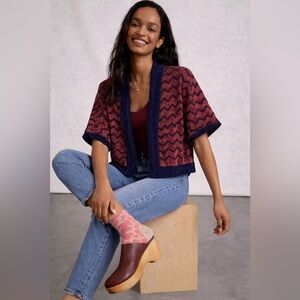 Warped & Twisted Vintage Short Sleeve Chenille Sweater Cardigan Shoulder Pads M